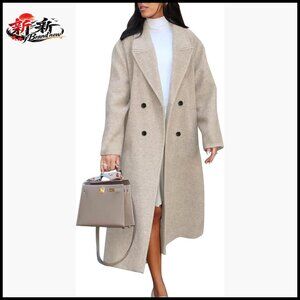 Long Pea Coat Double Breasted Notch Lapel Trench Overcoat